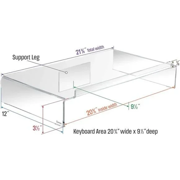 Acrylic Computer Monitor Stand w/ Keyboard Storage, 21.25 x 11.9 x 3.4, Clear